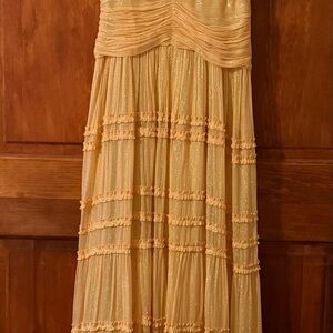 Yellow Glitter Tiered Ruffle Maxi Dress